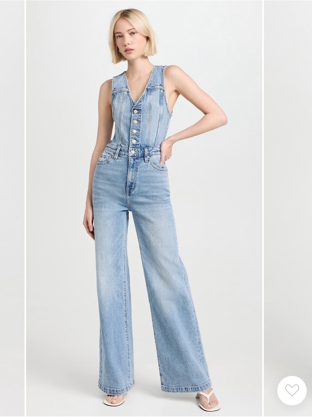 pistola Light Blue Denim Button-Front Wide-Leg Overalls